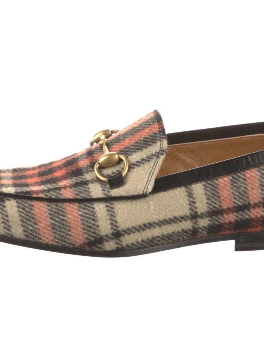 Gucci Plaid Wool Horsebit Loafers in Beige and Coral for Women